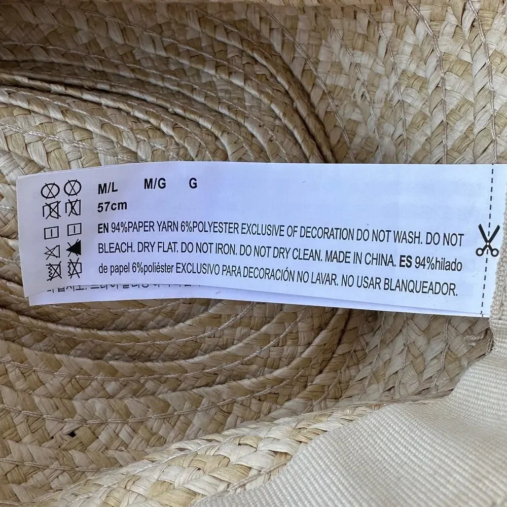 Tan Straw Hat Red Paisley Bandana Tie. Sun Hat Beach Summer Medium/Large NWOT - Picture 7 of 8